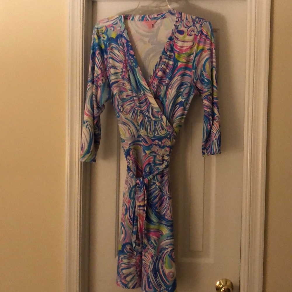 Lilly Pulitzer Multicolor Swirl Wrap Dress — Blue, Pink, Green